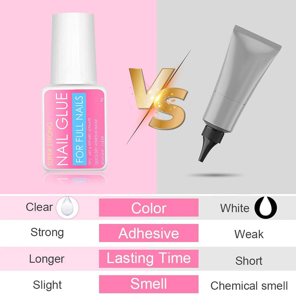 3 Bottles of 8G Nail Glue,Fast-Drying Nail Glue,Super Strong Nail Glue for Nail Tips,With Brush Nail Glue for Acrylic Nails,Super Strong Nail Glue for for Press Ons Super Strong