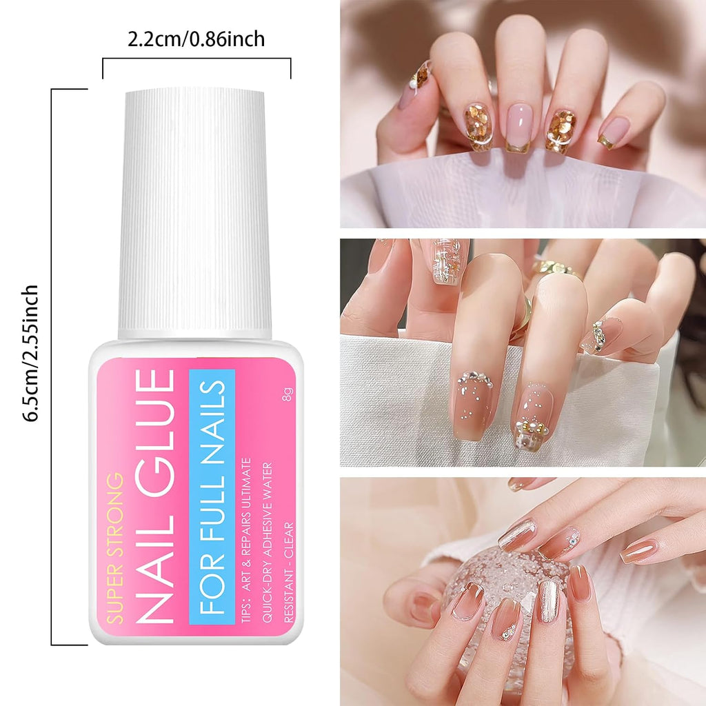 3 Bottles of 8G Nail Glue,Fast-Drying Nail Glue,Super Strong Nail Glue for Nail Tips,With Brush Nail Glue for Acrylic Nails,Super Strong Nail Glue for for Press Ons Super Strong
