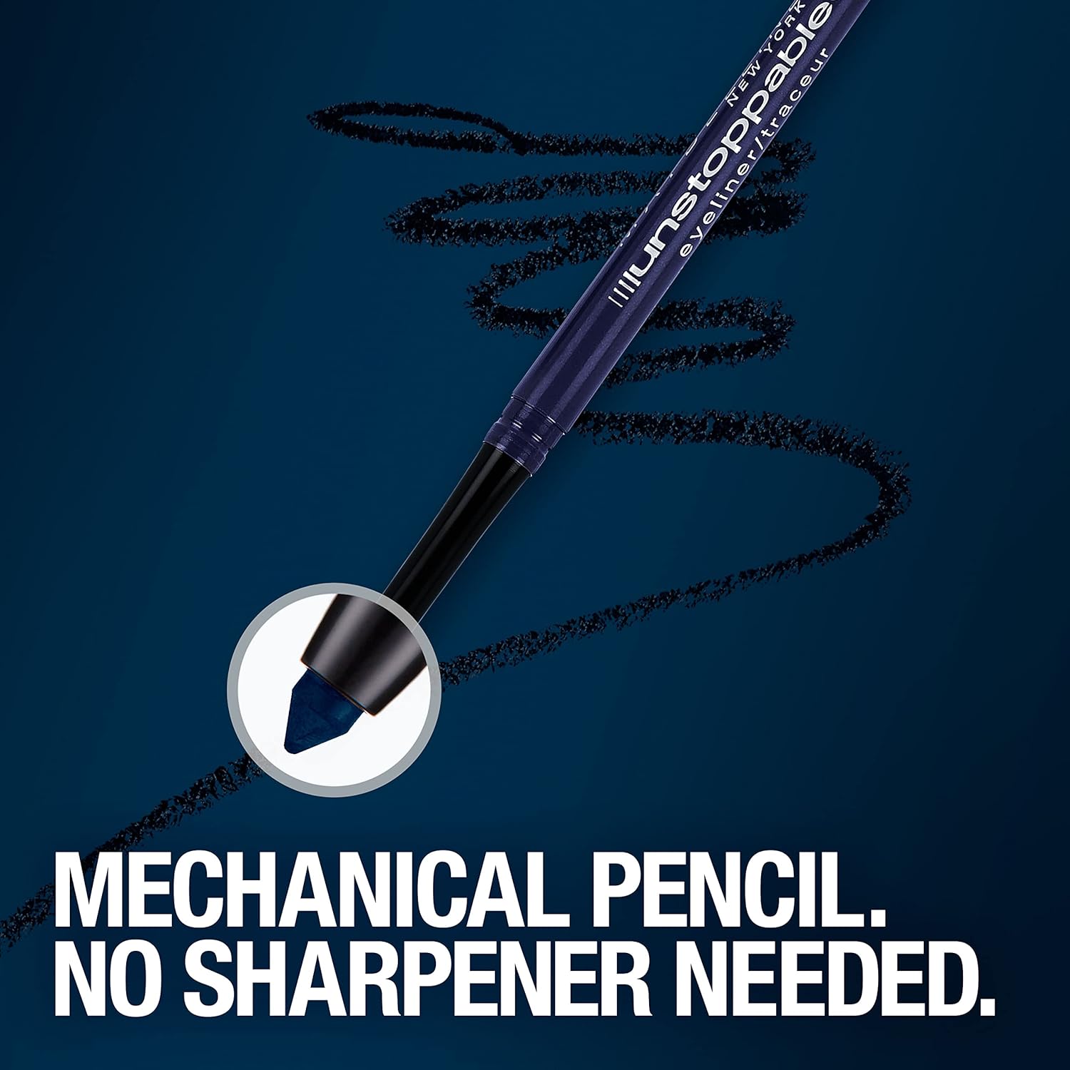 Maybelline Unstoppable Waterproof Mechanical Black Eyeliner Pencil, Easy to Apply, Smooth Glide, up to 24 Hour Wear, Onyx