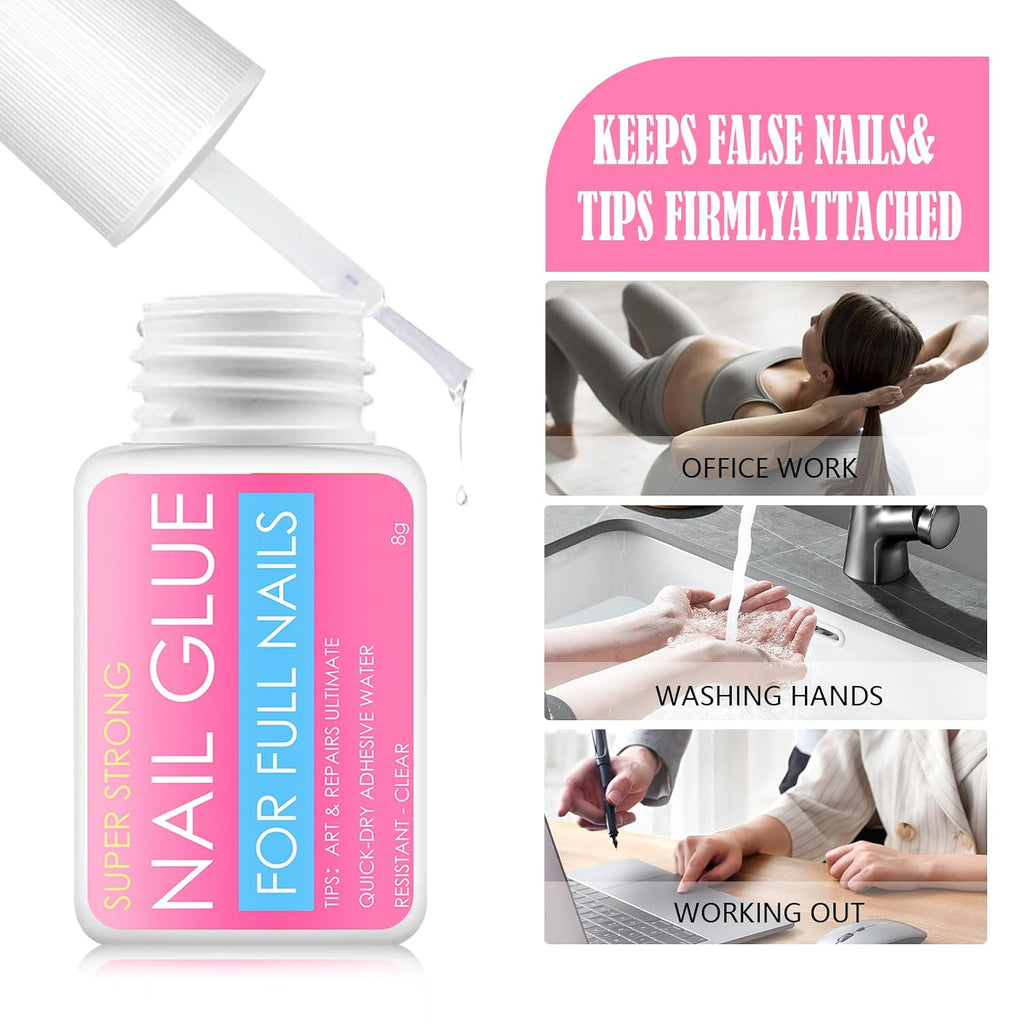 3 Bottles of 8G Nail Glue,Fast-Drying Nail Glue,Super Strong Nail Glue for Nail Tips,With Brush Nail Glue for Acrylic Nails,Super Strong Nail Glue for for Press Ons Super Strong