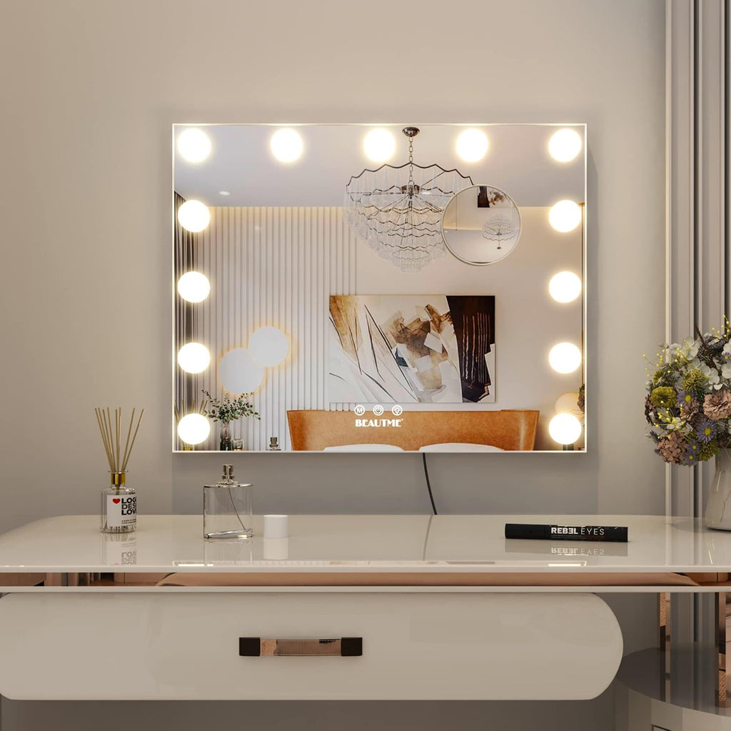Vanity Mirror with Lights,Lighted Makeup Mirror with Lights and Magnification Mirror Tabletop Mirror or Wall Mounted Mirror (White)