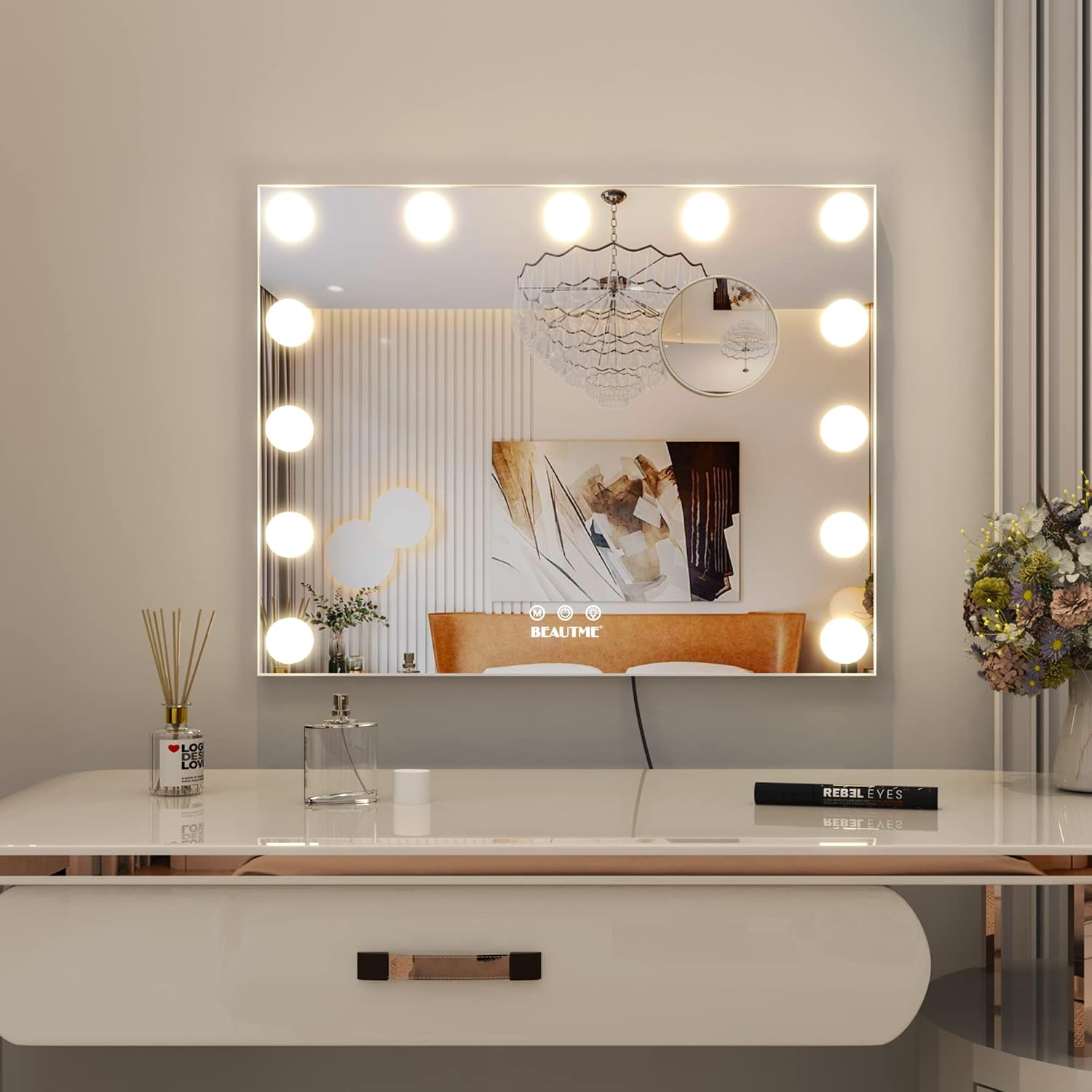 Vanity Mirror with Lights,Lighted Makeup Mirror with Lights and Magnification Mirror Tabletop Mirror or Wall Mounted Mirror (White)