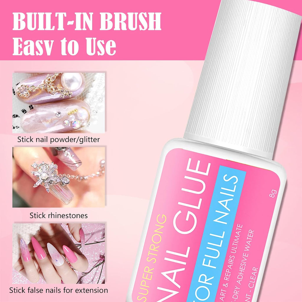 3 Bottles of 8G Nail Glue,Fast-Drying Nail Glue,Super Strong Nail Glue for Nail Tips,With Brush Nail Glue for Acrylic Nails,Super Strong Nail Glue for for Press Ons Super Strong