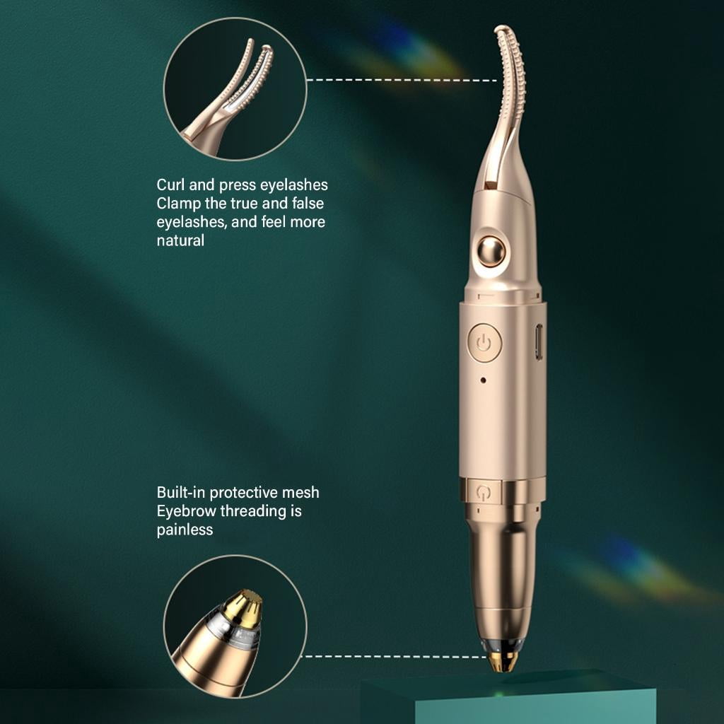 Precise Electric Eyebrow Styler for Women 2 in 1 Epilator Heating Eyelash Curler Noiseless Face Hair Remover