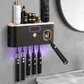Toothbrush Holders for Bathrooms, UV Toothbrush Sanitizer Wall Mounted with Toothpaste Dispenser, Large Capacity Tray, Tooth Brushing Holder & Bathroom Accessories