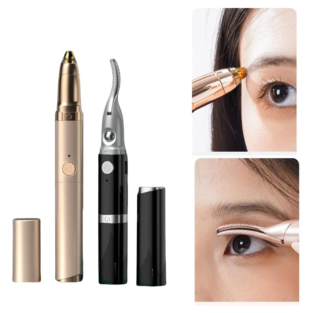 Precise Electric Eyebrow Styler for Women 2 in 1 Epilator Heating Eyelash Curler Noiseless Face Hair Remover