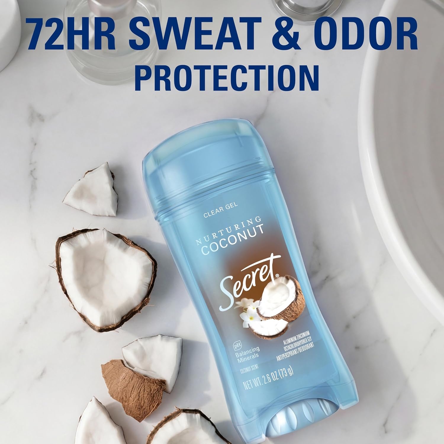 Fresh Antiperspirant Deodorant for Women, 72Hr Breathable Sweat & Odor Protection, Instant Freshness & Gentle, PH Balancing Minerals, Clear Gel, Nurturing Coconut Scent, 2.6 Oz